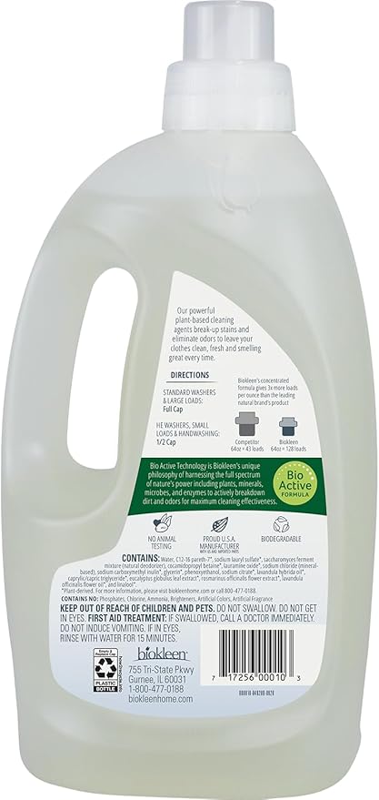 Biokleen Sport Laundry Detergent – 128 HE Loads - Liquid, Concentrated, Eco-Friendly, Non-Toxic, Plant-Based, No Artificial Fragrance, Colors or Preservatives, Sports
