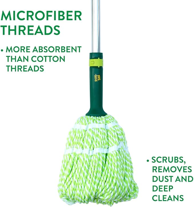 Pine-Sol Microfiber Mop Self Wringing – Easy Squeeze Twist Design for Wet Mopping | Household Cleaning Tool for Tile, Linoleum, Laminate Floors | Extendable Metal Handle