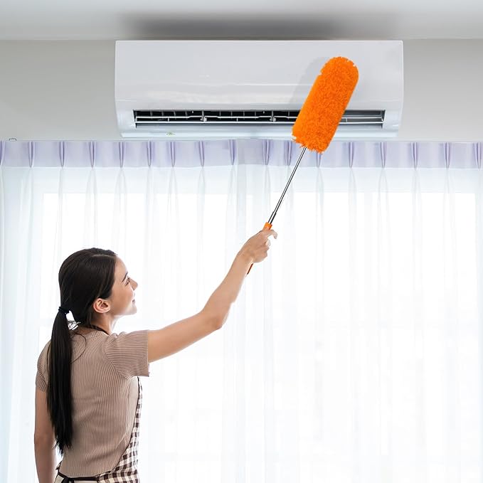 Tanlade 12 Pcs Microfiber Feather Duster for Cleaning 13-31 Inch Extendable Cobweb Dusters Ceiling Fan Duster Washable Bendable Tool for Office Car Window Furniture (Orange)
