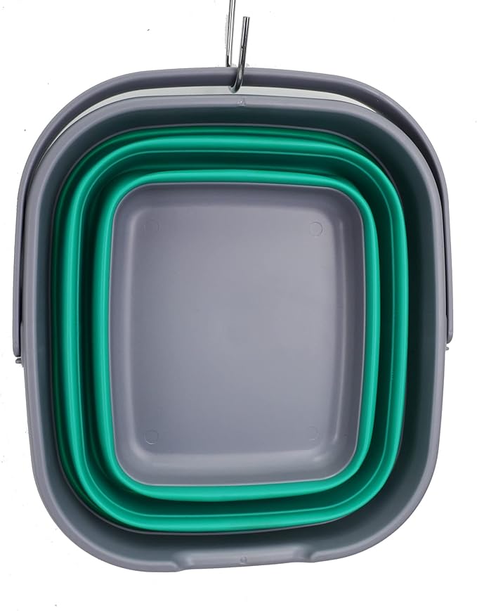 SAMMART 10L (2.6 Gallon) Collapsible Rectangular Handy Basket/Bucket (Dark Grey/Bluish-Green, 1)