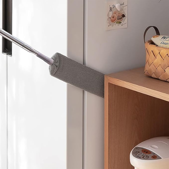 Emcgicc Retractable Gap Dust Cleaner, Microfiber Hand Duster, Under Fridge & Appliance Duster, Telescopic Dust Brush for Wet and Dry, Cleaning Tools for Home Bedroom Kitchen (55.2in, Grey)