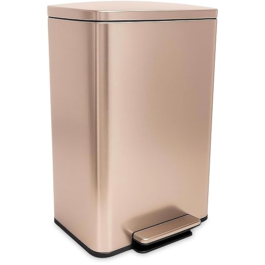 SIMPLI-MAGIC 13.2 Gallon (50L) Step Trash Can – Kitchen Garbage Can with Slow-Close Lid – Odor Control, Hands-Free, Easy to Clean, Brushed Stainless Steel (Rose Gold)