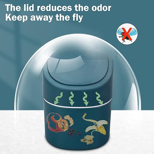 Mini Desk Trash Can with Lid with Trash Bags 180 Pcs Swing-Lid Tiny Countertop Garbage Bin Small Table Top Plastic Covered Waste Basket