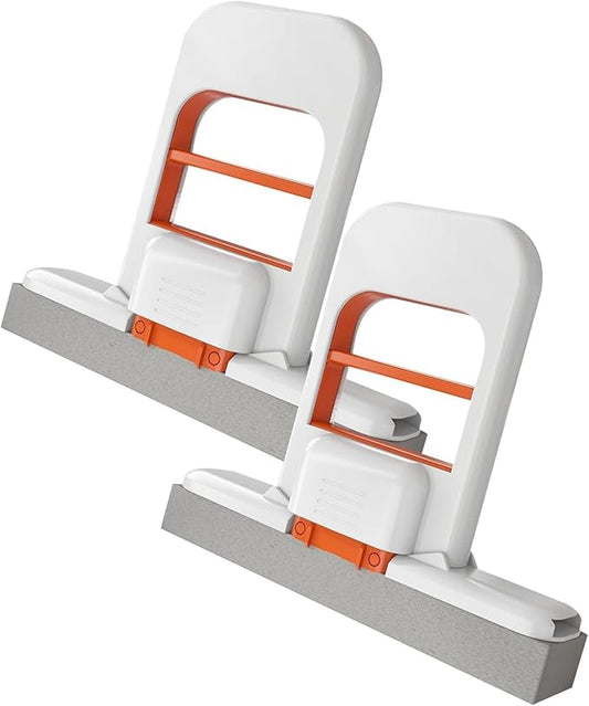 Mini Folding Table Mop, 2025 Portable Cleaning Sponge Mop for Bathroom, Kitchen, Countertops, Glass, Tile - Wet and Dry Use, Deep Grooved, One-Hand Squeeze Handle, Replaceable Mop Head