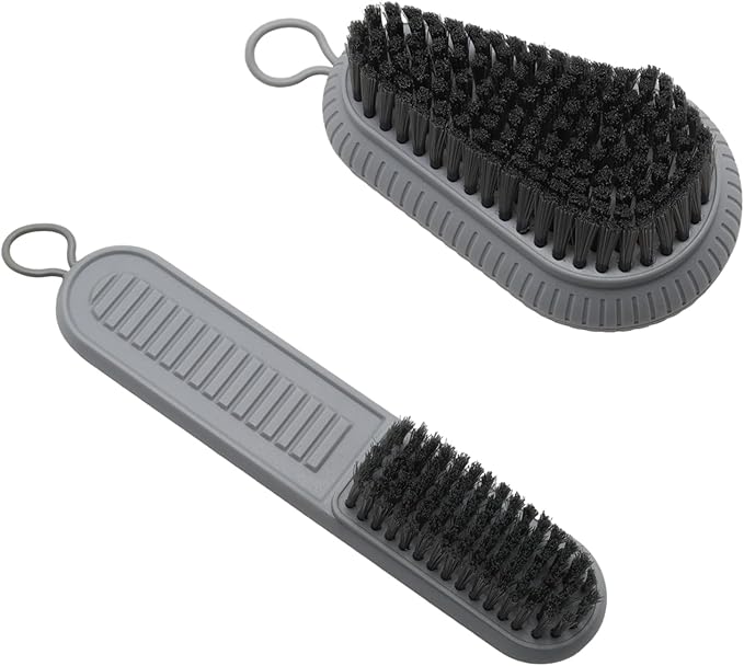 2 PCS Cleaning Brush, Soft Bristle Brush, Household Laundry Scrub Brushes, Easy to Grip Scrubbing Nail Brushes for Clothes Shoes Cleaning Countertops Bathtubs(Grey)