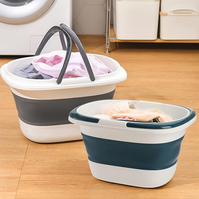 Coloch 2 Pack 16L/4.2 Gallon Collapsible Plastic Bucket, Foldable Mop Bucket Laundry Basket with Handle, Portable Water Pail Space-Saving Bucket for House Cleaning, Car Washing, Fishing, Camping