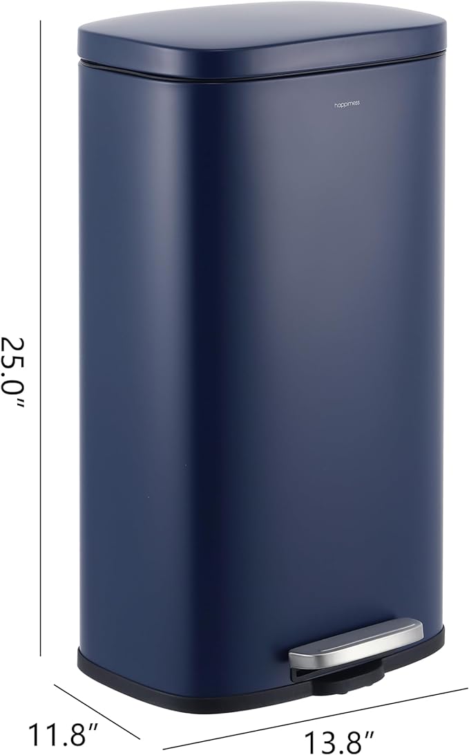 happimess HPM1011E Curtis 8-Gallon Step-Open Trash Can, Fingerprint Resistant, Modern, Minimalistic for Home, Kitchen, Laundry Room, Office, Bedroom, Bathroom, Denim Blue