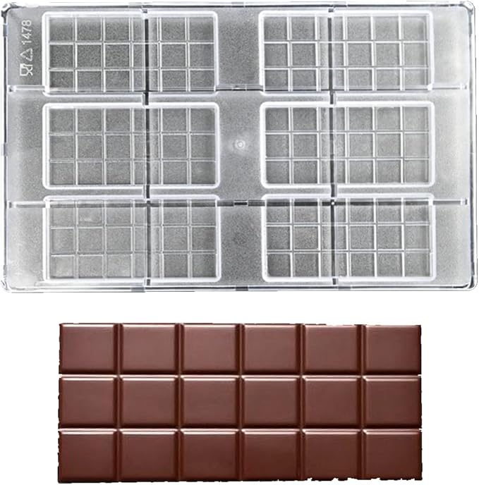 TUKE Polycarbonate Chocolate Bar Mold 6 Cavity Rectangle Premium PC Candy Molds for Baking, DIY, Home Made Chocolates - Reusable, Food-Grade, Professional Chocolate Making Mold (B_ Rectangle)