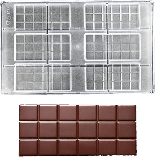 TUKE Polycarbonate Chocolate Bar Mold 6 Cavity Rectangle Premium PC Candy Molds for Baking, DIY, Home Made Chocolates - Reusable, Food-Grade, Professional Chocolate Making Mold (B_ Rectangle)
