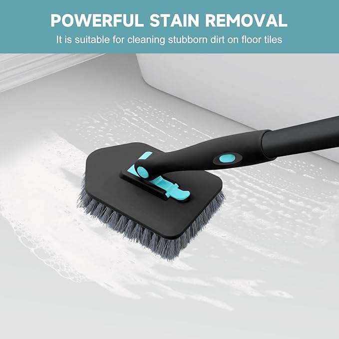 nacena Shower Scrubber with Long Handle, 3 in 1 Tile Tub Scrubber Brush with 3 Detachable Cleaning Heads Adjustable Handle Shower Cleaner Brush for Bathroom, Kitchen, Toilet, Wall, Sink, Black