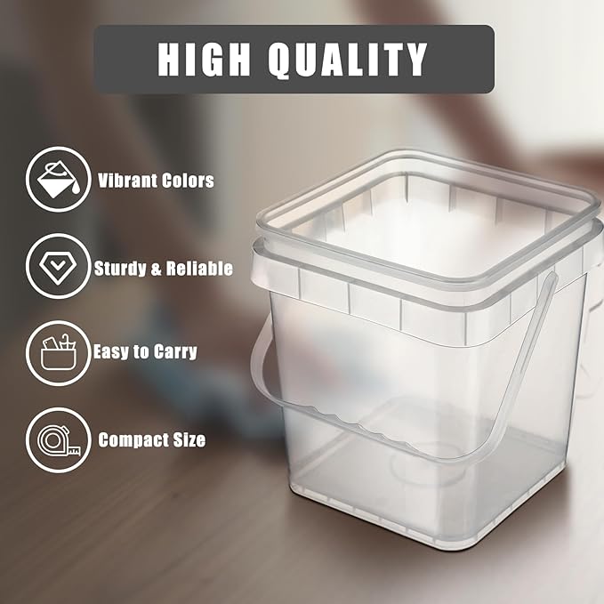 4 Pcs Plastic Bucket 5 Quart Square Bucket Utility Small Pail with Handle Sturdy Pail Organizer for House Cleaning Storage Livestock Feeding Car Washing Food Storage, No Lids(Clear)