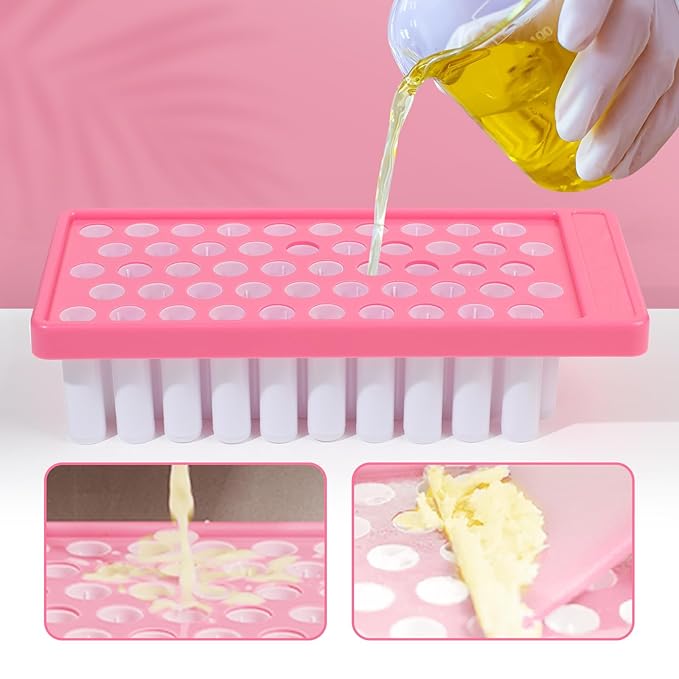 Lip Balm Crafting Kit, 50 Pieces Empty Lipsticks Filling Tubes Mold Handmade Set Pallet with Scraper, Lip Balm Tubes with Filling Tray and Spatula for Women Girl Cosmetics Makeup, Pink