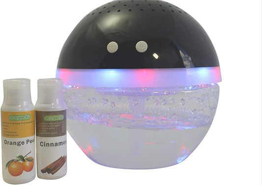 EcoGecko Magic Ball, Light Up Air Revitalizer, Air Freshener, Room Aromatizer, Aroma and Essential Oil Diffuser with Orange Peel, Cinnamon Oils, 2 Bottle 30ml Each (Black)