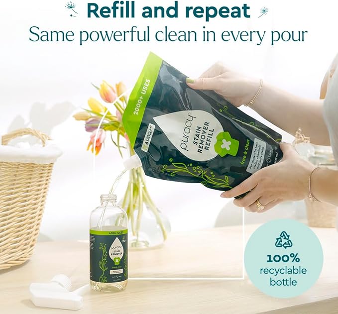 Puracy Stain Remover, Natural Based Travel and Laundry Stain Cleaner for Clothes, Baby Essentials, Kids Stains, Oil and Fabric Spot Cleaner, Unscented (Stain Remover Spray, 48 fl oz)