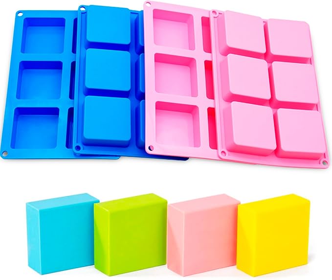 Bangp 4 Pack Square Soap Molds,6-Cavity Non-Stick Silicone Brownie Pan,Square Bar Molds,Square Silicone Molds for Chocolate,Cupcake, Cornbread, Muffin,Soap
