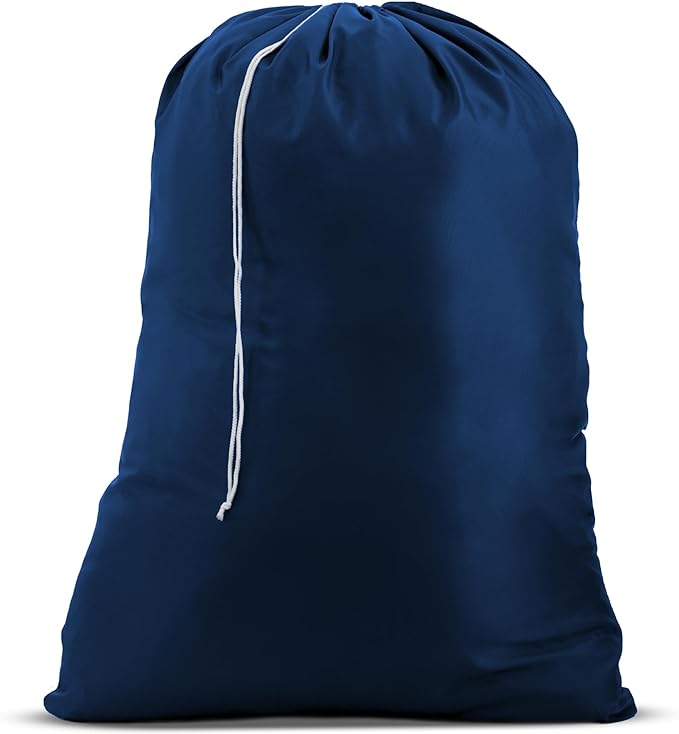 Nylon Laundry Bag - Locking Drawstring Closure and Machine Washable. These Bags will Fit a Laundry Basket or Hamper and Strong Enough to Carry up to Three Loads of Clothes. (Navy Blue)