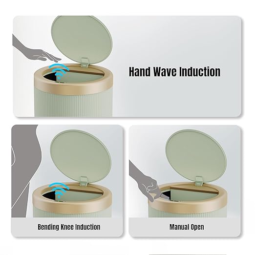 URALFA Automatic Motion Sensor Bathroom Trash Can with Lid, 10.5 Liter / 2.8 Gallon Touchless Trash Bin, Smart Dog Proof Garbage Can, Small Waste Basket for Toilet, Office, Bedroom (Green)