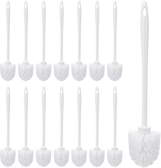 JIEYAO 15 Pcs Heavy Duty Toilet Brush, 14.2 Inch Commercial Toilet Bowl Brush White Long Scrubber Cleaning Scrub with PP Handle Nylon Bristles for Bathroom Household Cleaning