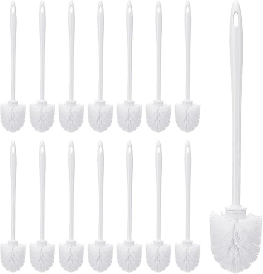 JIEYAO 15 Pcs Heavy Duty Toilet Brush, 14.2 Inch Commercial Toilet Bowl Brush White Long Scrubber Cleaning Scrub with PP Handle Nylon Bristles for Bathroom Household Cleaning