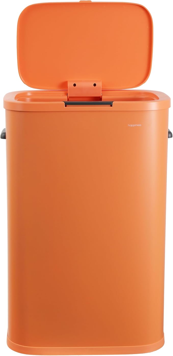 happimess HPM1017K Tammi Kitchen 14.5-Gallon Slim Metal Push Button Trash Can for Home, Kitchen, Laundry Room, Office, Bedroom, Bathroom, Carrot Cake
