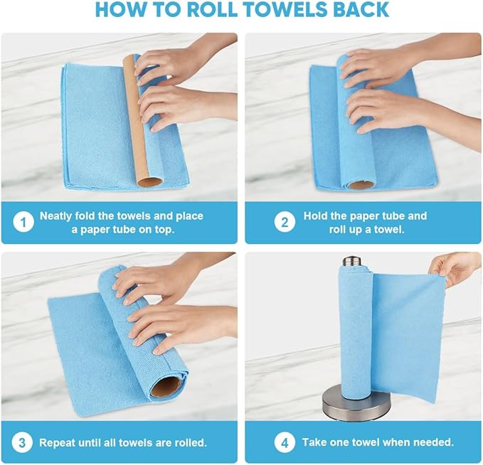 AIDEA Microfiber Cleaning Cloth 165 Sheets 3 Roll, Microfiber Towels for Cars, Blue Shop Towels, Shop Rags Washable, Cleaning Rags Reusable Paper Towels for Automotive, Workshops, House,11×9"