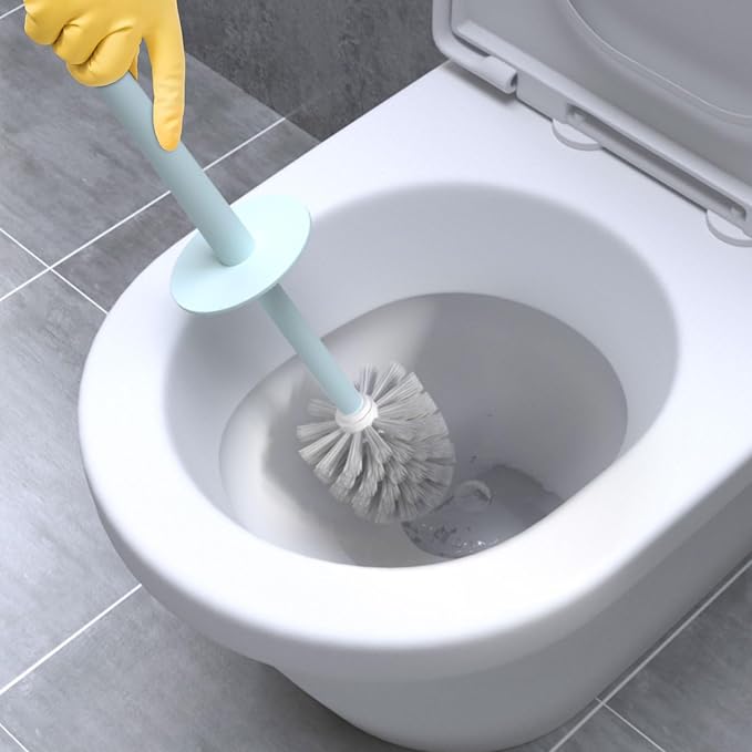 Topsky 2 Pack Compact Toilet Brush & Holder Set, Plastic Round Barrel Loo Brush with 2 Replacement Toilet Brush Head, Durable for Bathroom Toilet, Green