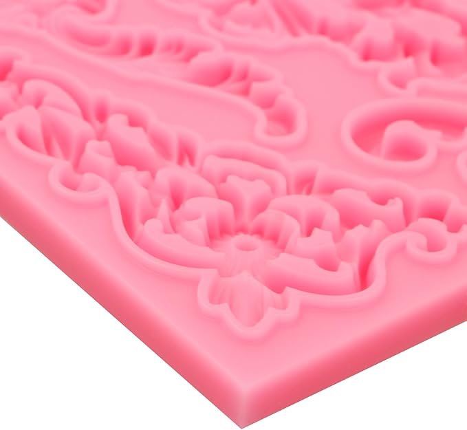 Vintage Curlicues Silicone Molds, Baroque Style Corner Relief Chocolate Molds, Filigree Scroll Flower Sculpted Cake Border Fondant Baking Molds for Cake Decoration Candy Clay Resin