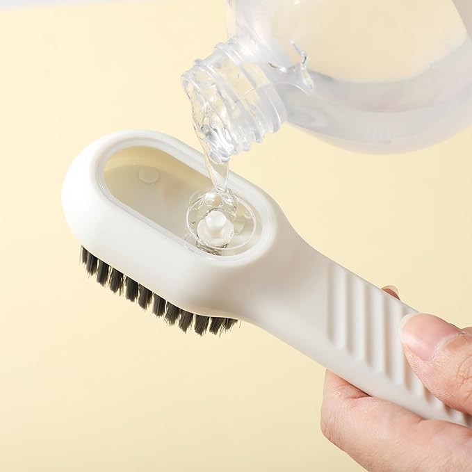 2 Pcs 2 in 1 Multifunction Cleaning Brush Shoe Laundry Brush Liquid Box Soap Dispenser Scrub Brushes for Cleaning Liquid Adding Soft Brushes Hooks for Washing Clothes Household Bathroom Kitchen