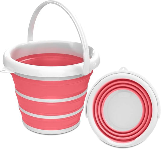 GOLDFOX Collapsible Bucket-10L (2.6 Gallon) Bucket for Cleaning with Handle-Folding Foldable Portable Plastic Water Supplies,Collapsible Bucket for Car Wash Camping Garden-Pink