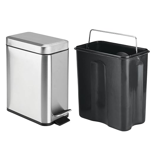mDesign Rectangular Step-Open Wastebasket Trash Can - Brushed Stainless Steel
