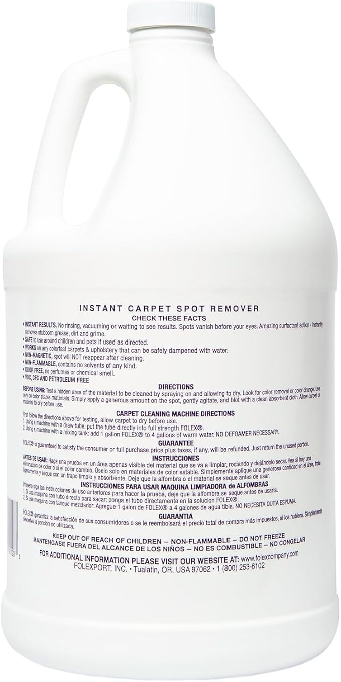 FOLEX Instant Carpet Spot Remover 128 oz - Powerful Stain Remover for Carpets, Upholstery & Rugs - Eliminates Pet Stains, Grease, Red Wine, Food, Makeup & More - With Reusable Cleaning Cloth - 1 Pack