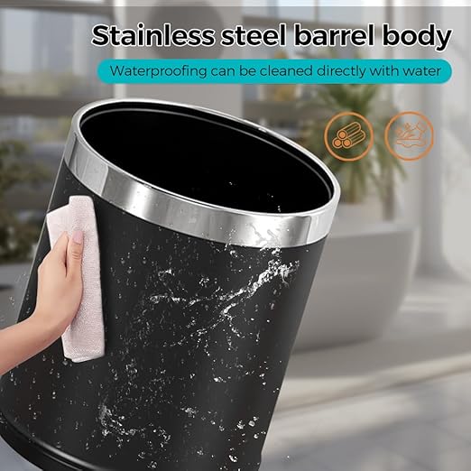 3.7 Gallon / 14L Black Bathroom Trash Can Metal,Double Walled Waste Paper Basket,Bathroom Garbage Can,Elegant,Modern Office Waste Basket,for Bedroom,Kitchen,Hotel,Cafe,Business(14L Black)