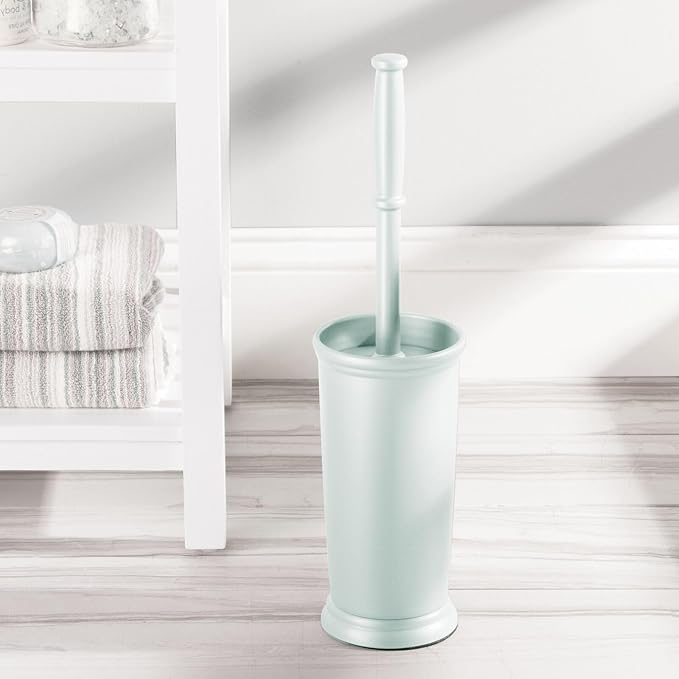 mDesign Toilet Bowl Brush and Holder - Covered Bathroom Toilet Brush - Standing Toilet Bowl Scrubber in Modern Holder - Space Saving, Deep Cleaning Brush for Toilet - Hyde Collection - Mint Green