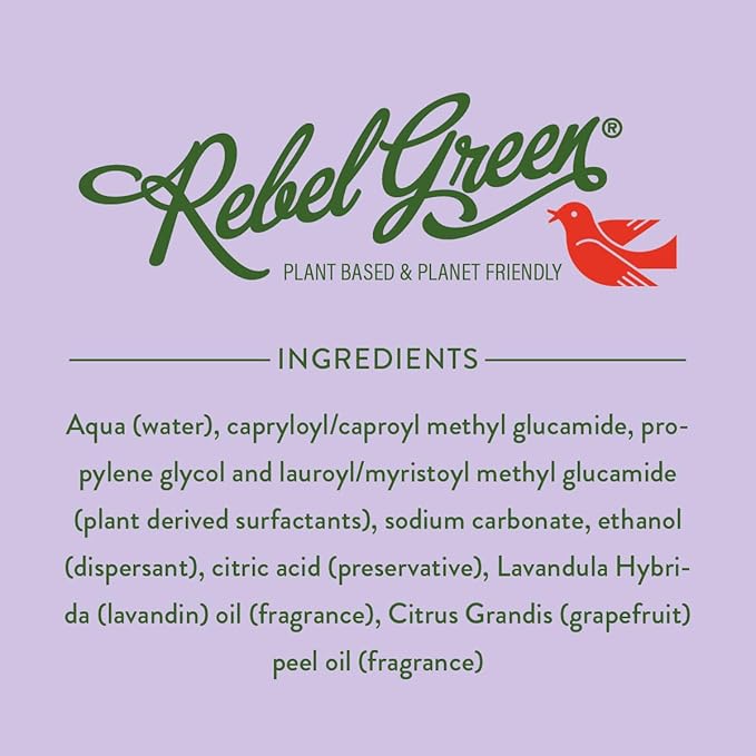 Rebel Green Natural 16 oz All-Purpose Cleaning Spray with 64 oz Refill Bottle - Plant-Based Multi-Surface Cleaner for Kitchen, Bath, Countertops and More - Lavender & Grapefruit Scent