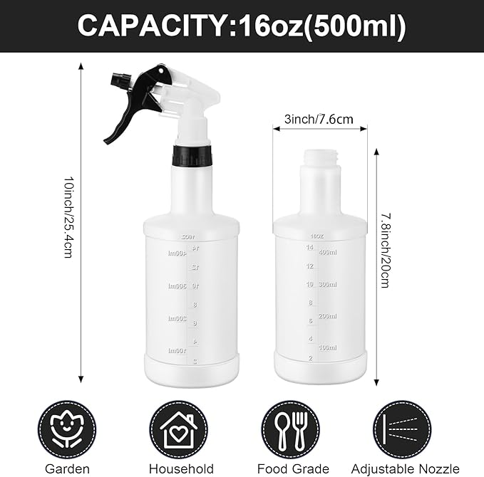 Eccliy 12 Pcs 16 Oz Plastic Spray Bottle, Adjustable Empty Reusable Sprayer for Cleaning, Planting, Water, Bathroom and Kitchen, BBQ, Commercial and Residential (Black&white)