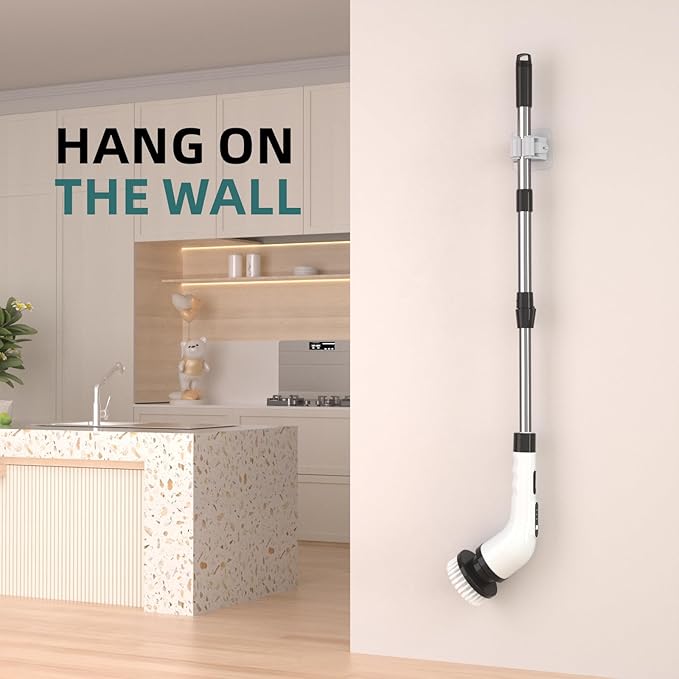 Electric Spin Scrubber for Cleaning, 9 in 1 Changeable Bathroom Scrubber with Power Display, Long Cordless Cleaning Brush, Cordless Shower Cleaner Brush for Bathtub Kitchen Wall Cleaning