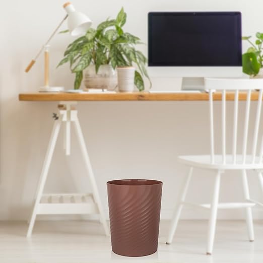 UUJOLY Plastic Trash Can Wastebasket, Garbage Container Basket for Bathrooms, Kitchens, Offices, Kids Rooms (Brown, 1.8 Gallon)