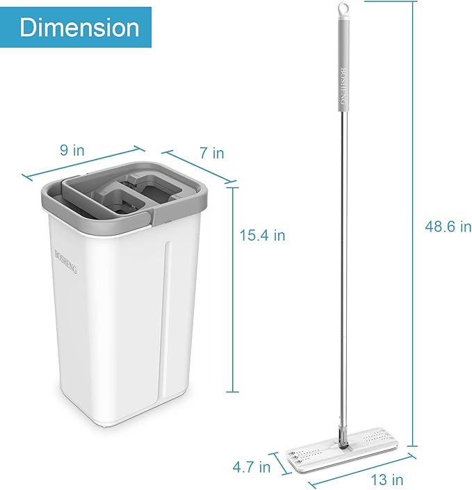Mop and Bucket with Wringer Set, Hands Free Flat Floor Mop and Bucket, 3 Washable Microfiber Pads Included, Wet and Dry Use, Home Floor Cleaning System for All Floor Types and Windows