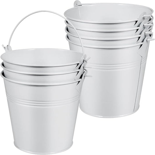 OBTANIM 7 Pack White Metal Buckets with Handle Galvanized Ice Pails for Plants, Succulents, Party Favors Organizing, Rustic Home Decor or Classrooms Pencil Storage (5.1 x 3.6 inch)