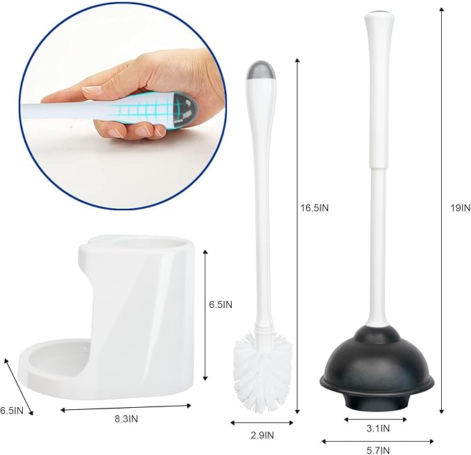 CELOX 2 Set Toilet Brush and Plunger Set, Toilet Brush and Holder Set, Toilet Bowl Brush and Holder, White