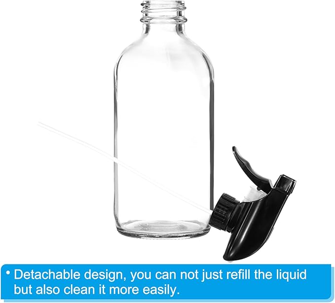 PATIKIL 8oz Clear Glass Spray Bottle, 2pcs Black Nozzle Leak Proof Empty Water Mist Stream Sprayer for Cleaning Solutions Plants Hair