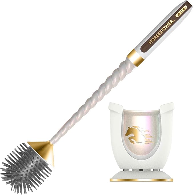 Horsepower Unicorn Gold Edition Motorized Toilet Brush w/Longer Run Time, Powerful Spinning Action, 360° Cleaning, Flexible Silicone Bristles, Eliminate Stains & Residue, No Scrubbing, Rechargeable