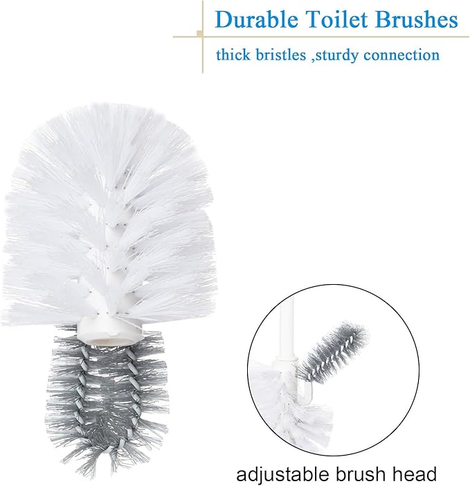 2 Pack Toilet Bowl Brush with Holder for Bathroom, Under-Rim Double Brush Head, Long Handle Household Cleaning Brushes Set (2 Pack Grey Brush with Holder)