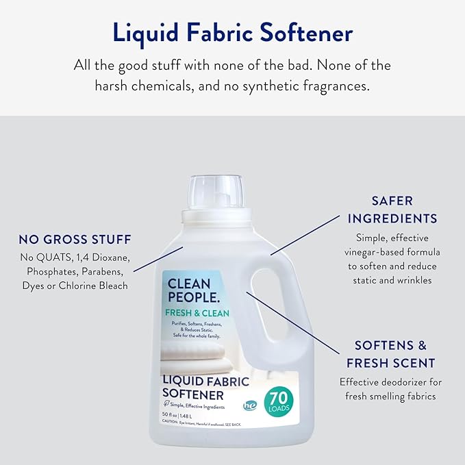 The Clean People Liquid Fabric Softener - Softens & Removes Static Cling - Vegan (50 Fl Oz, Fresh & Clean)