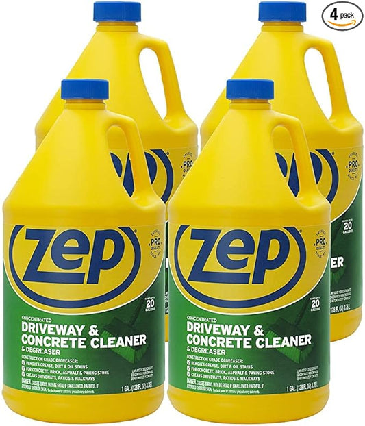 Zep Driveway, Masonry and Concrete Cleaner and Degreaser Concentrate - 1 Gallon (Case of 4) ZUCON128 - Construction Grade Degreaser Removes Grease, Dirt, and Oil Stains on Concrete, Brick, Asphalt,