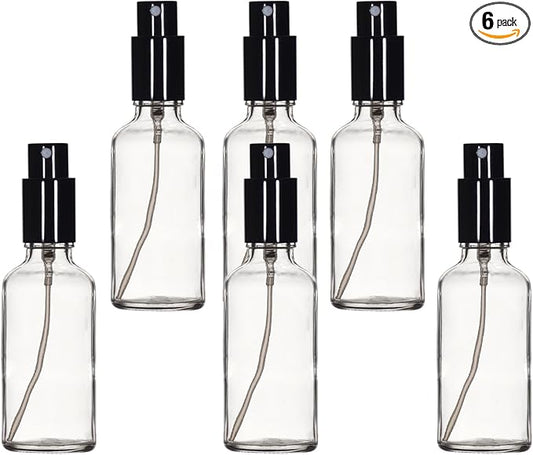 YIZHAO Clear Glass Spray Bottles 2oz, with Small Fine Mist Spray, Metal Cap, Refillable for Essential Oil,Travel,Cleaning,Perfume,Aromatherapy,Makeup – 6 Pcs
