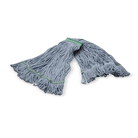 SPARTA Flo-Pac Cotton Mop Head, Loop-Ended, Narrow Band with 1"Green Band for Organized Cleaning, Medium, Blue