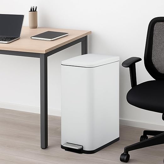 Garvee 13 Gallon Kitchen Trash Can, Stainless Steel Step Garbage Bin with Soft-Close Lid & Removable Bucket, Fingerprint Proof, Slim for Narrow Spaces, Bathroom or Office (White+Silver, 13 Gallon)