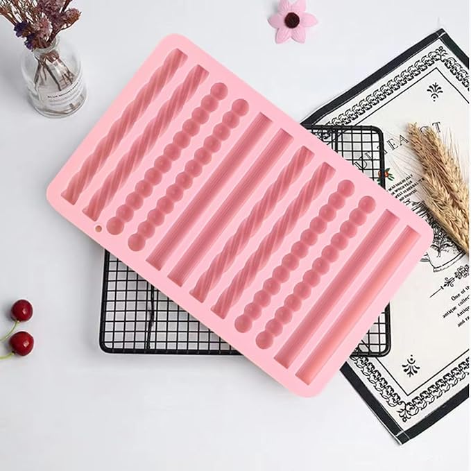 2Pcs oat bar mold - 12 long biscuit molds- Chocolate silicone mold for baking candies/energy bars, cheesecake, dried fruit cereal cookies (2, Pink)