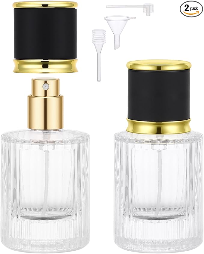 Segbeauty 1oz Glass Perfume Bottles Empty 2pcs, Travel Perfume Spray Bottles Refillable, 30ml Cologne Travel Bottle, Clear Cologne Atomizer with Dispenser Transfer Tool, Fragrance Atomizer Sprayer